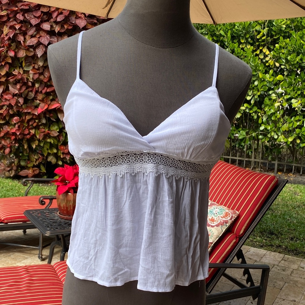 No Boundaries White Lace Trim Tank Top